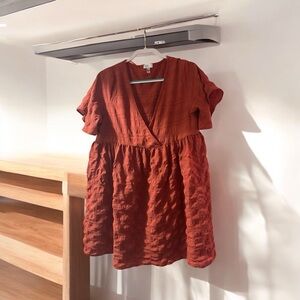 Nordstrom Orange V-Neck Baby Doll Flutter Sleeve Mini Dress